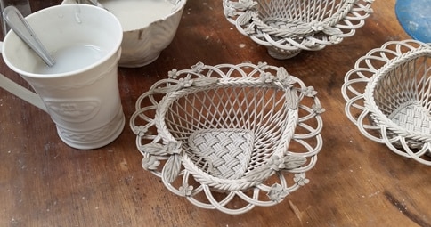 Belleek woven basket in progress