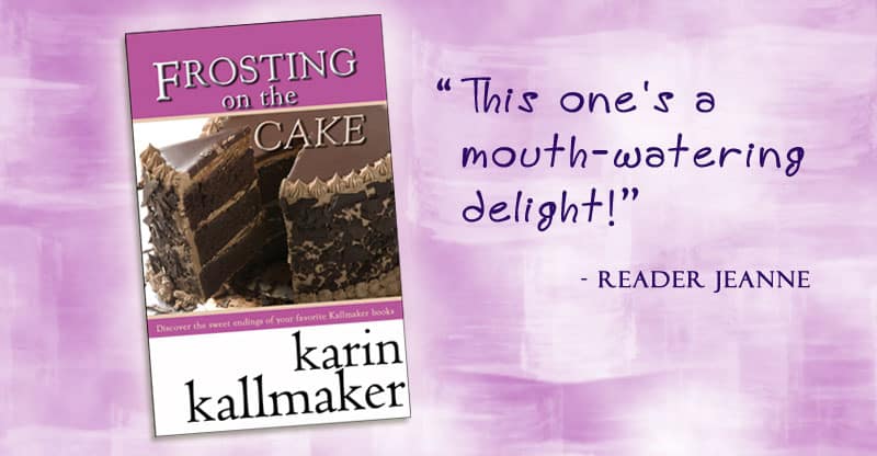 Cover, Frosting on the Cake 1 by Karin Kallmaker. "This one's a mouth-watering delight!" review by Reader Jeanne. A decadent chocolate cake has been cut to show off the three layers inside.