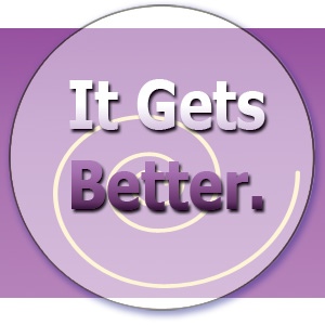 KK's Purple "It Gets Better" button with swirl