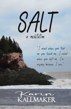 cover Salt, a meditation, by Karin Kallmaker I cried when you told me you loved me. I cried when you left me. I'm crying because I can. Rocky seascape with crashing waves watercolor.