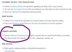 screenshot of library web site