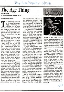 1991 Bay Area Reporter review of Touchwood by Karin Kallmaker review by Deborah Peifer