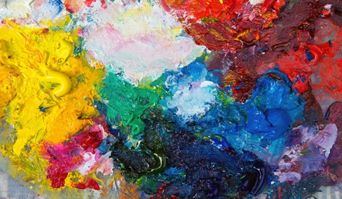 artist's palette with abstract vivid colors and paint