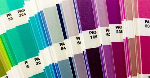 Pantone process color swatches ranging from green to red